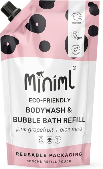 Miniml Natural English Lavender & Chamomile Body Wash & Bubble Bath - For All Skin Types - Hypoallergenic Dermatologically Tested - Sulphate & Paraben Free, Vegan & Cruelty Free - 500Ml Bottle