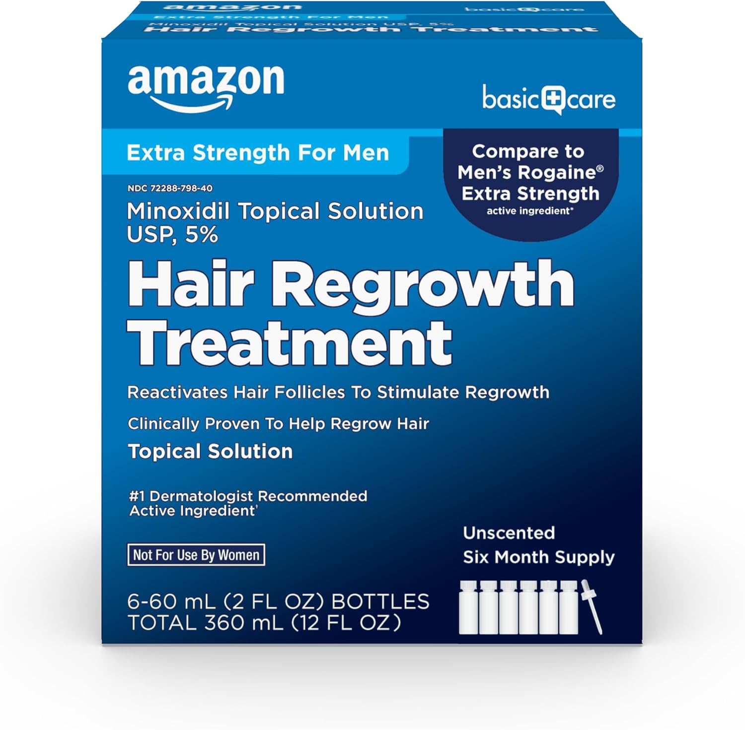 Amazon Basic Care Minoxidil Topical Solution Usp, 5 Percent, Hair Regrowth Treatment For Men, Extra Strength, 12 Fluid Ounces