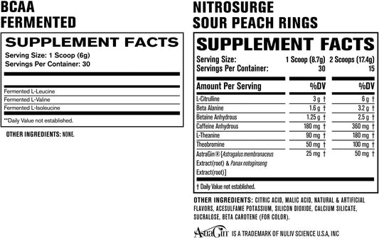 Jacked Factory Nitrosurge Pre-Workout In Sour Peach Rings & Bcaa In Fruit Punch For Muscle Building And Recovery