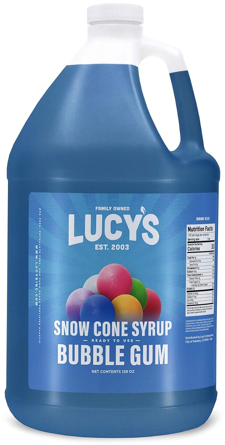 Lucy'S Family Owned - Shaved Ice Snow Cone Syrup, Bubble Gum - 1 Gallon (128Oz)