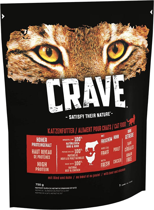 Crave Dry Cat Food - High Protein and Grain-Free Cat Food with Chicken and Beef, 750 g (Pack of 4)?439478