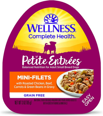 Wellness Petite Entrees Mini Fillets Natural Wet Small Breed Dog Food, Roasted Chicken, Beef, Carrots & Green Beans, 3-Ounce Cup (Pack Of 24)