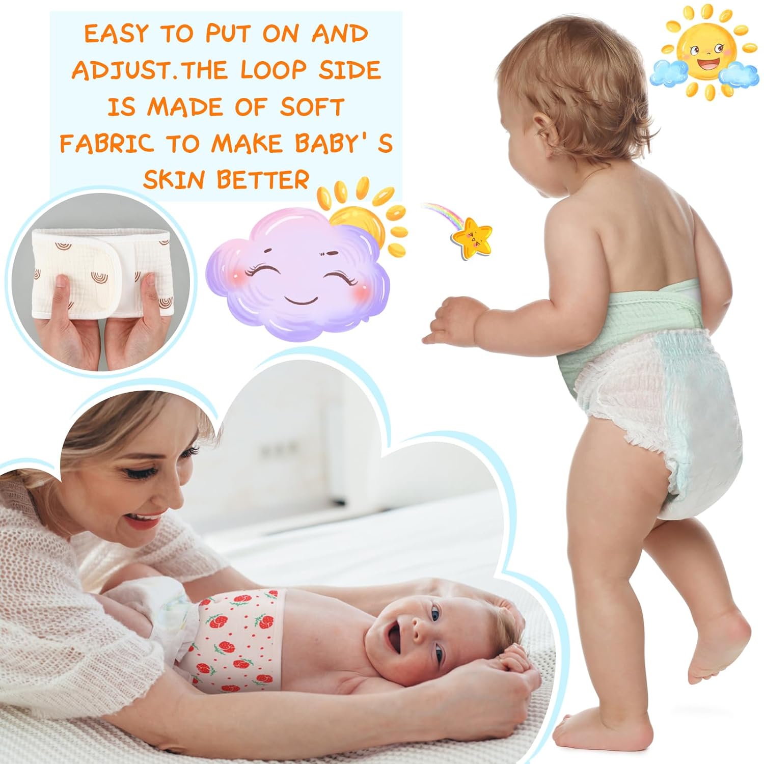 Vabean 8 Pcs Baby Infant Umbilical Cord Comfort Adjustable Cotton Belly Band for Protection, Baby Gifts for 0 To12 Months (Cute) : Baby