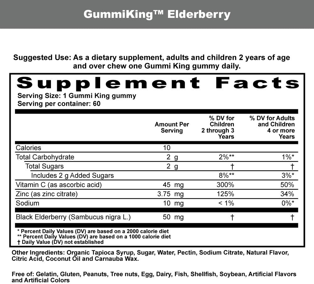Gummi King Elderberry Gummi (Dietary Supplements), Natural Rasberry, 60 Count,Redish : Health & Household