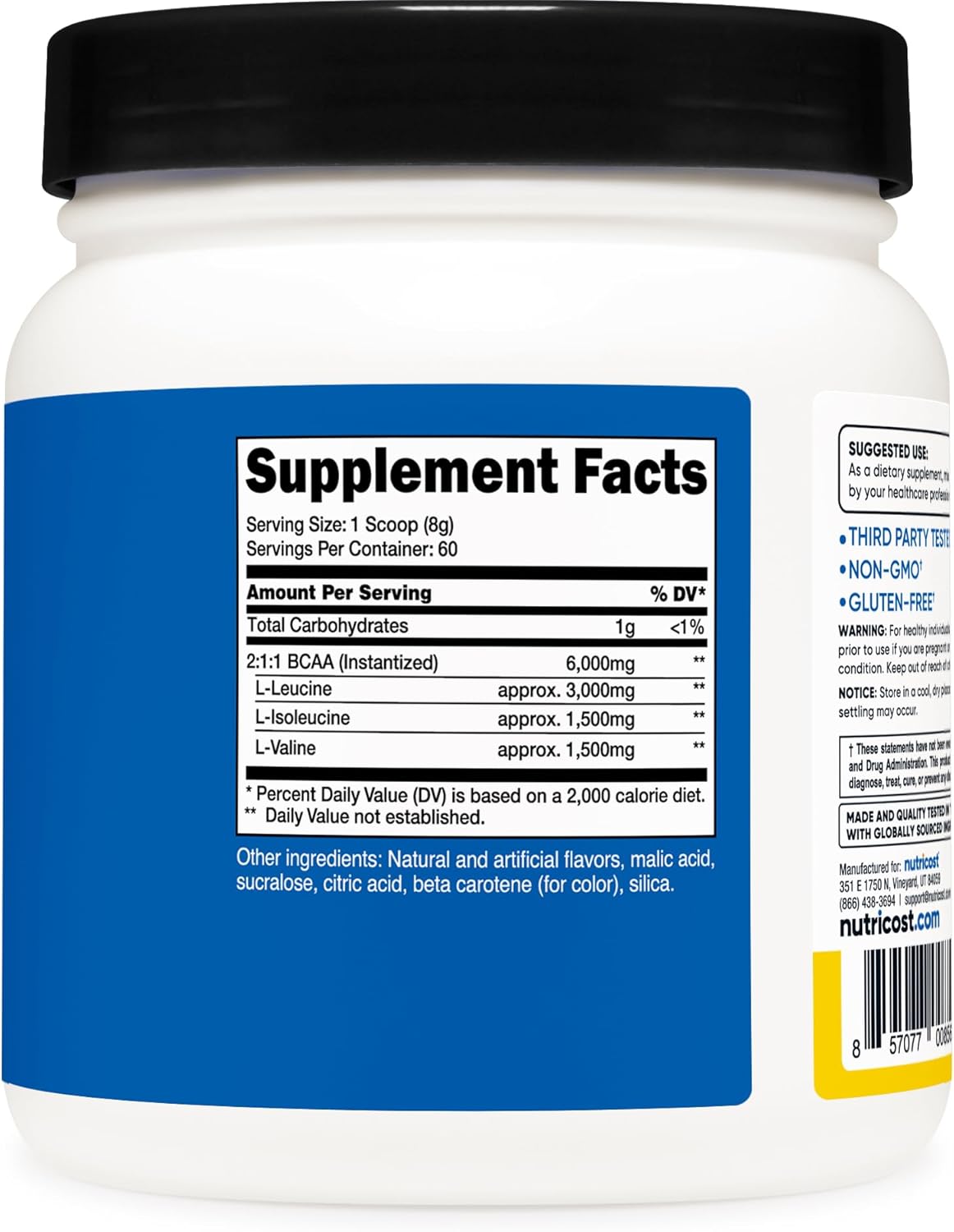 Nutricost BCAA Powder (Pineapple, 60 Servings) - Optimal 2:1:1 Ratio : Health & Household