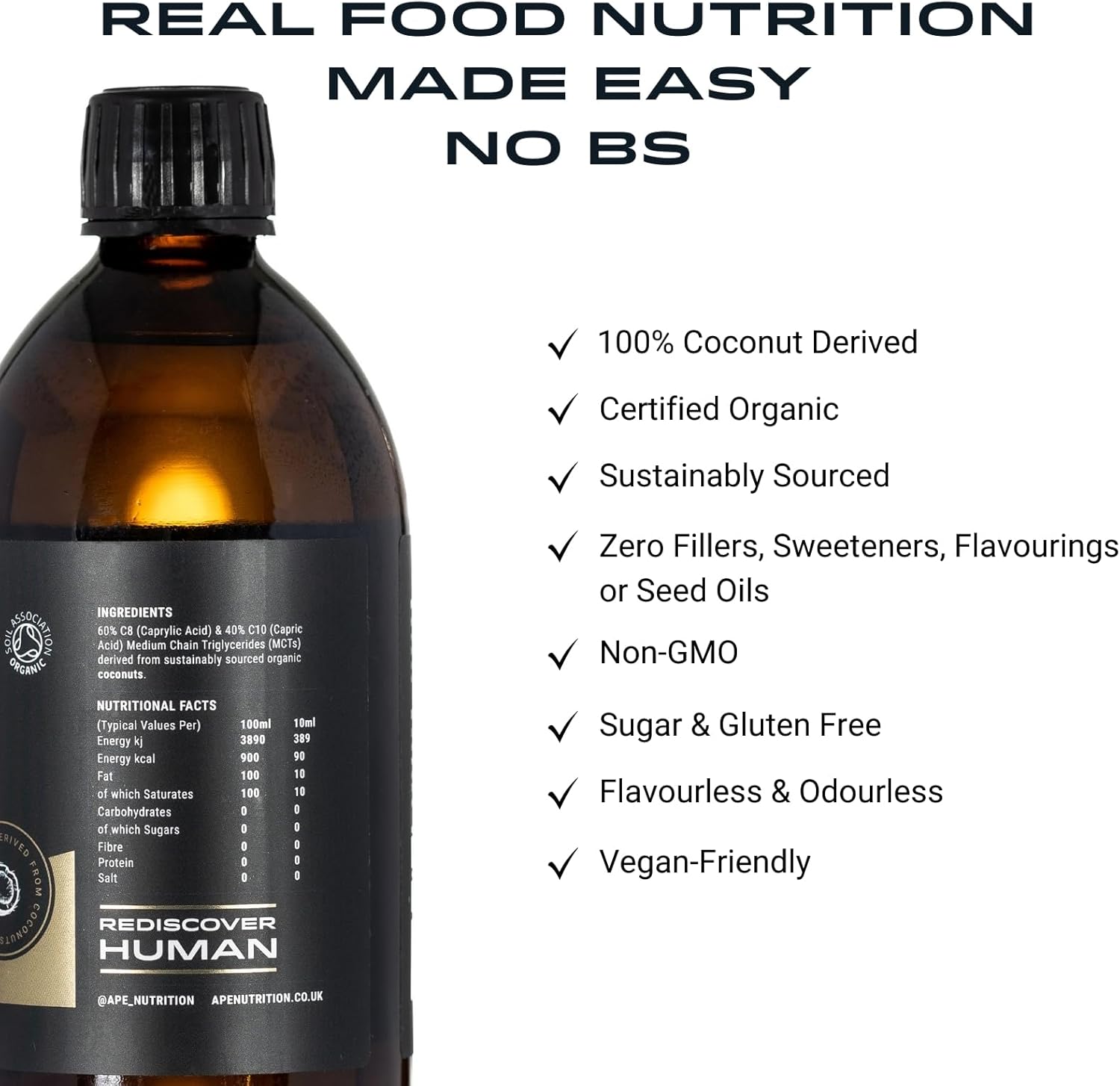 APE Nutrition C8 & C10 MCT Oil 100% Pure Coconut | Supports Keto Diet, Ketone Boost Intermittent Fasting for Energy & Mental Clarity, Vegan | 500ml Add to Drinks, Smoothies, Soups : Amazon.co.uk: Health & Personal Care