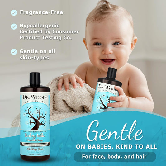 Dr. Woods Baby Mild Unscented Liquid Castile Soap With Organic Shea Butter, 32 Ounce