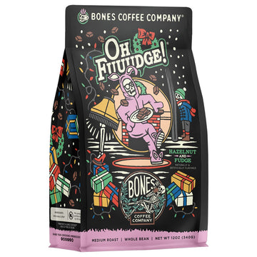 Bones Coffee Company Oh Fuudge! Flavored Coffee Beans, Whole Bean Coffee Medium Roast Low Acid, Pumpkin Spice Flavor (12 Oz)