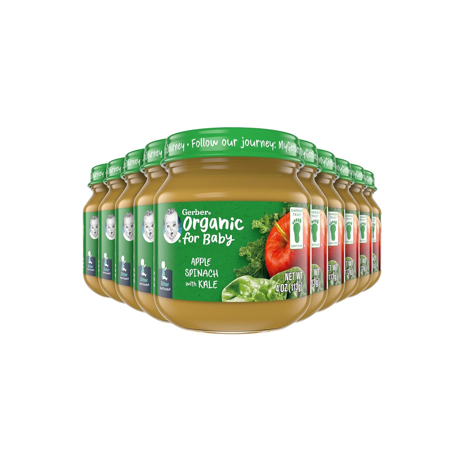 Gerber 2nd Foods Organic for Baby Baby Food, Apple Spinach Kale, 4 oz Jar (10 Pack)