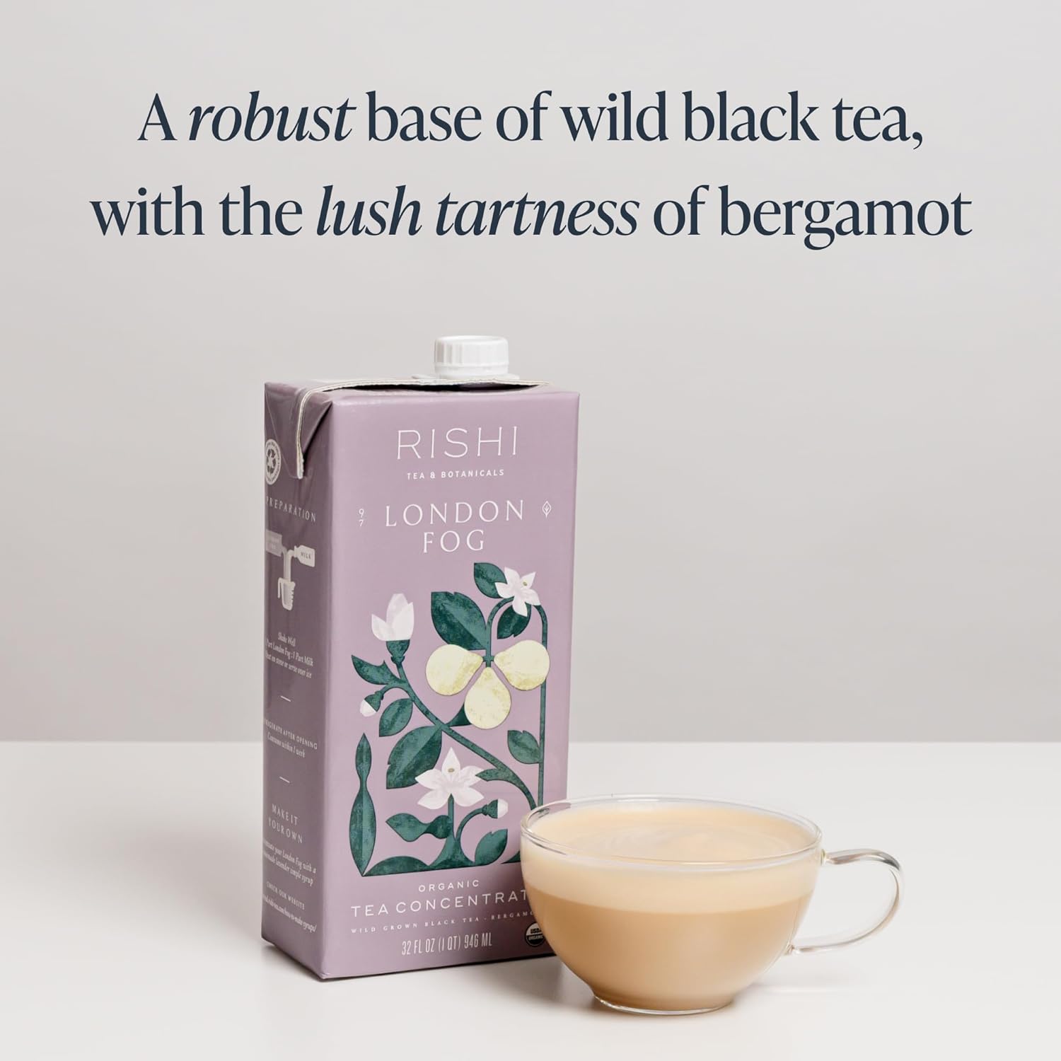 Rishi Tea London Fog Latte, Organic Black Tea Concentrate With Bergamot, Easy-To-Serve Hot Or Iced Earl Grey Tea Mix - 32 Fl Oz Carton, 8 Servings (Pack Of 3)