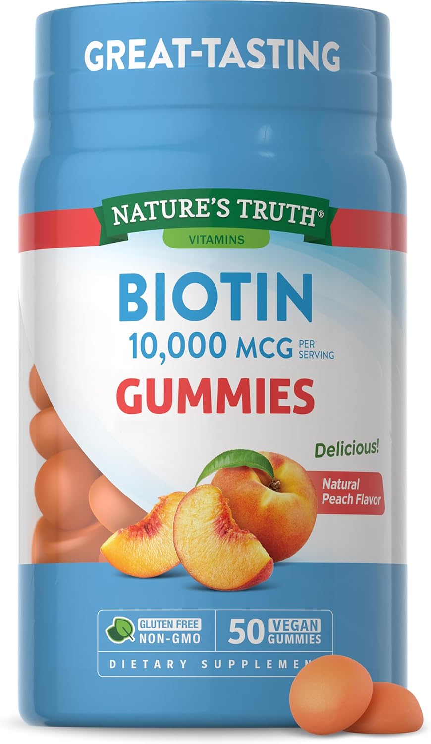 Nature'S Truth Biotin Gummies | 10000Mcg | 50 Count | Vegan, Non-Gmo & Gluten Free Supplement | Peach Flavor