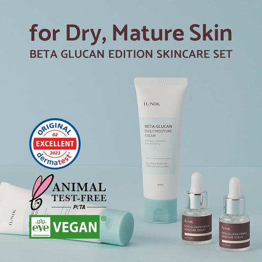 Iunik Beta-Glucan Edition Skincare Set (Cream 2.02 Fl.Oz. & Mini Serum 0.51 Fl.Oz.) - Featuring The Powerful Beta-Glucan To Moisturize, Revitalize, And Reinforce The Skin With Ewg-Green Ingredients