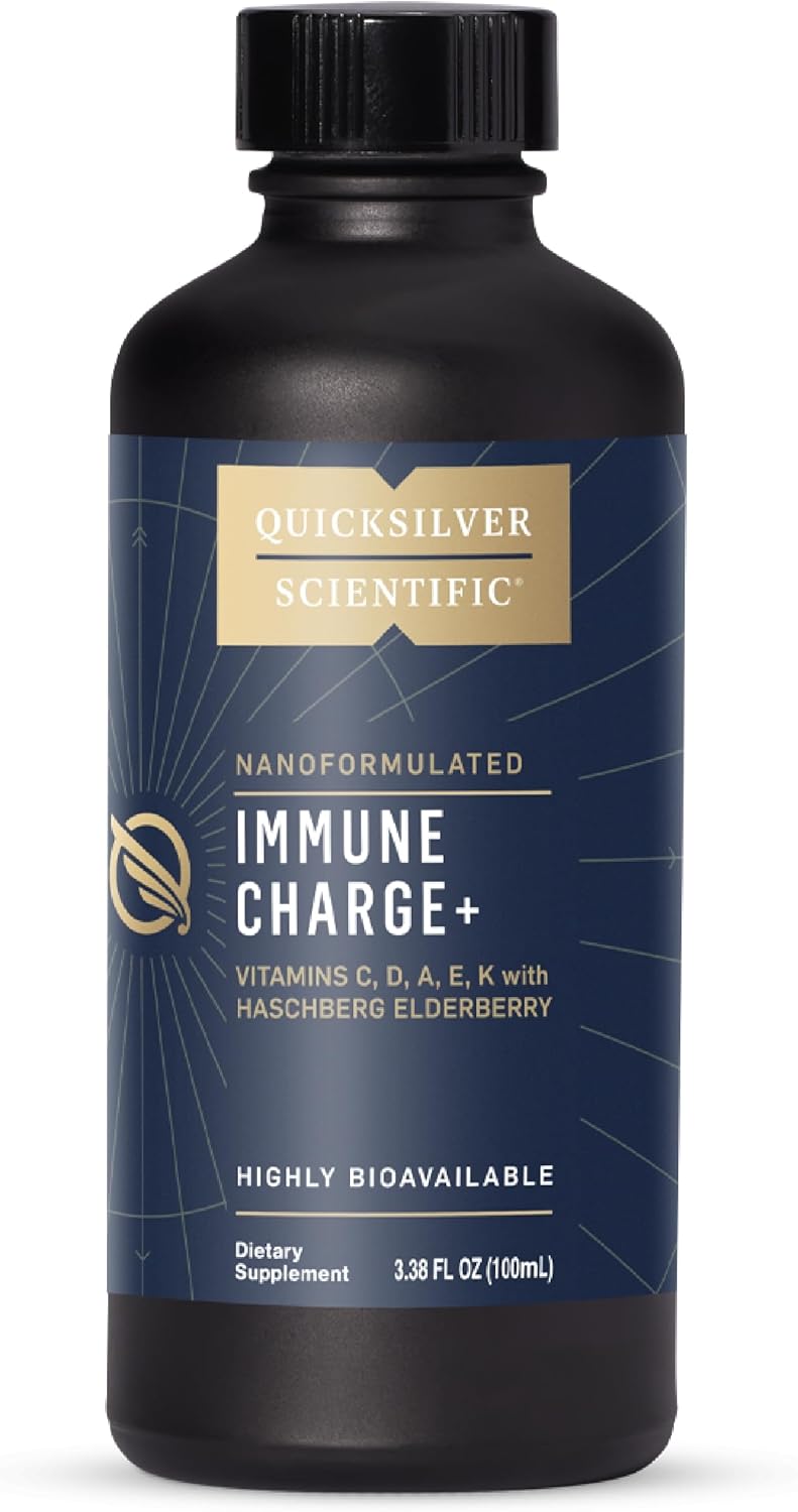 Quicksilver Scientific Immune Charge+ - Elderberry Immune Support With 10,000 Iu Vitamin D3, 25,000 Vitamin A, Vitamin C, E, K1 & K2 For Immune Health & Lung Support (100Ml)