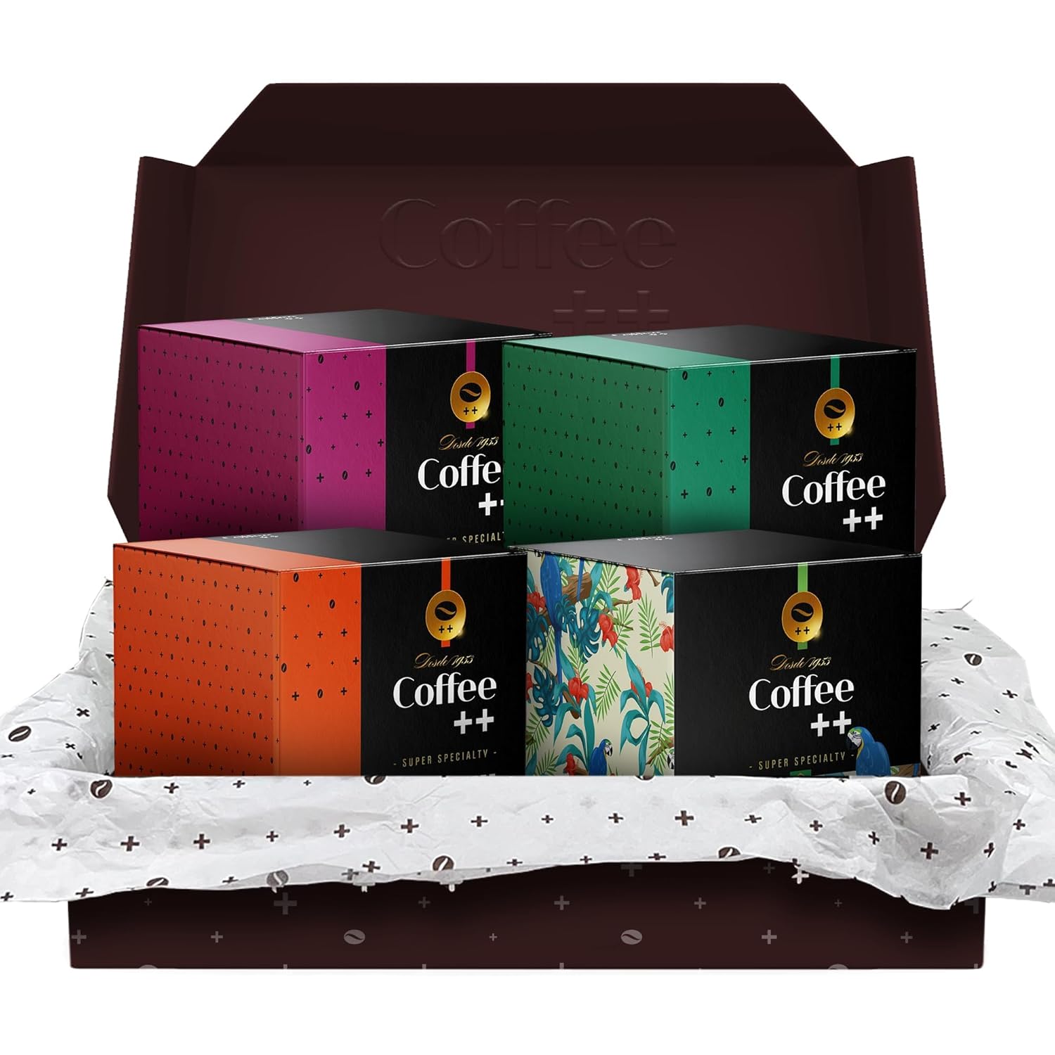 Coffee Plus Gift Set | Gourmet Box Sampler | Medium Roast Single Serve Pour Over Specialty Coffee | Variety Pack | Selection Of 4 Assorted Flavors X 10 Units | 40 Servings