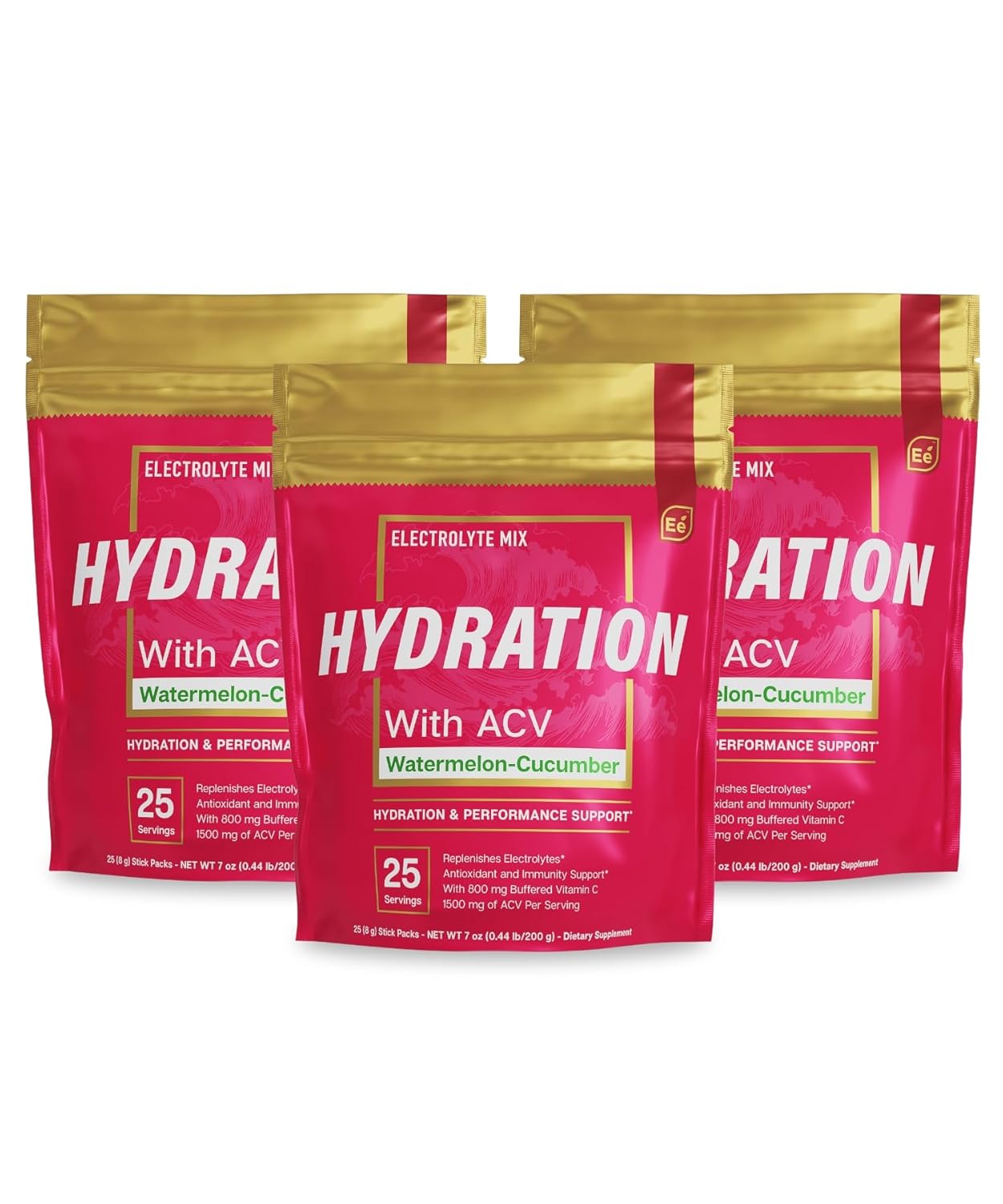 Essential Elements Hydration Packets - Watermelon Cucumber Pack - Sugar Free Electrolytes Powder Packets - 75 Stick Packs Of Electrolytes Powder No Sugar - Hydration Drink - With Acv & Vitamin C