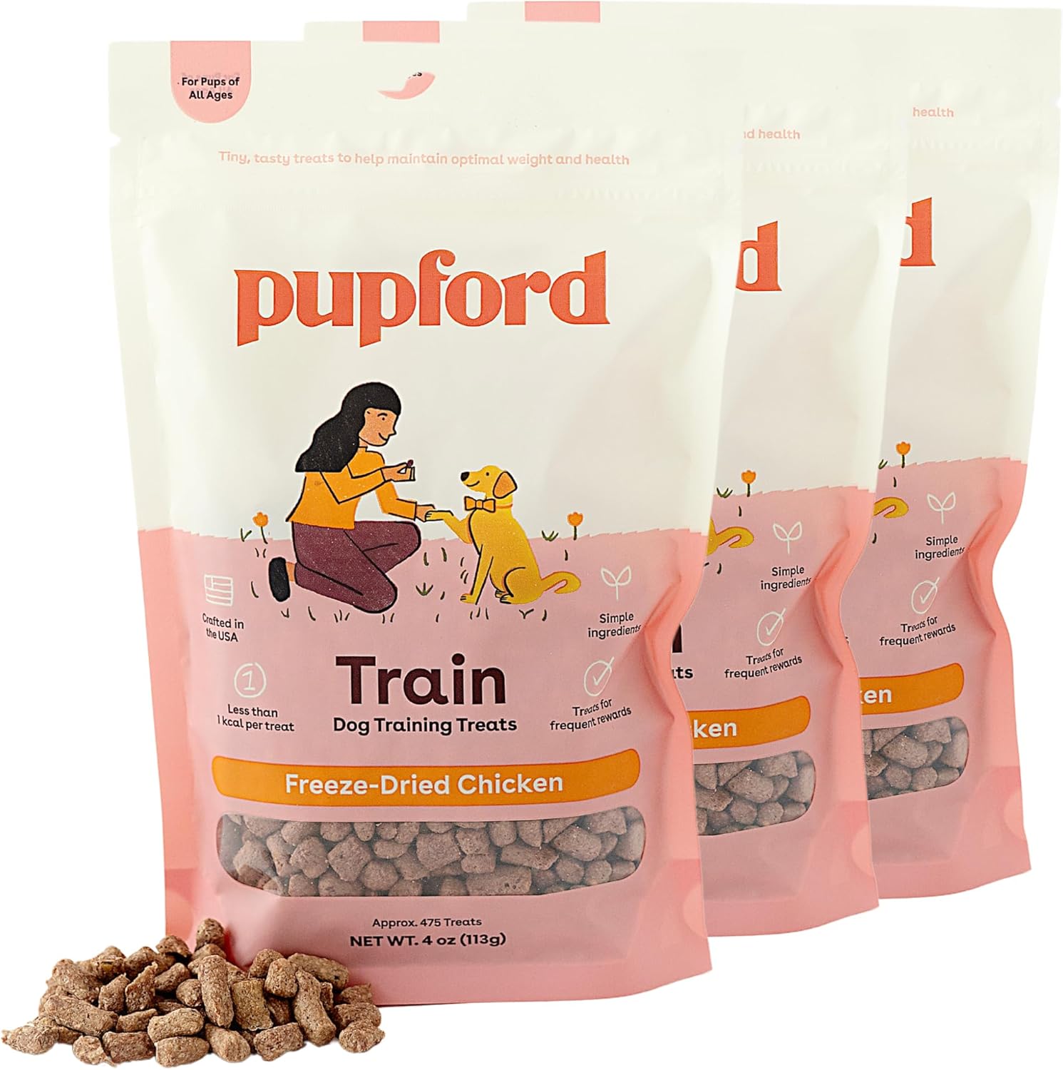 Pupford Freeze Dried Training Treats For Dogs & Puppies, 1400+ Two Ingredient Bites (Chicken, 4 Oz, 3 Pack)