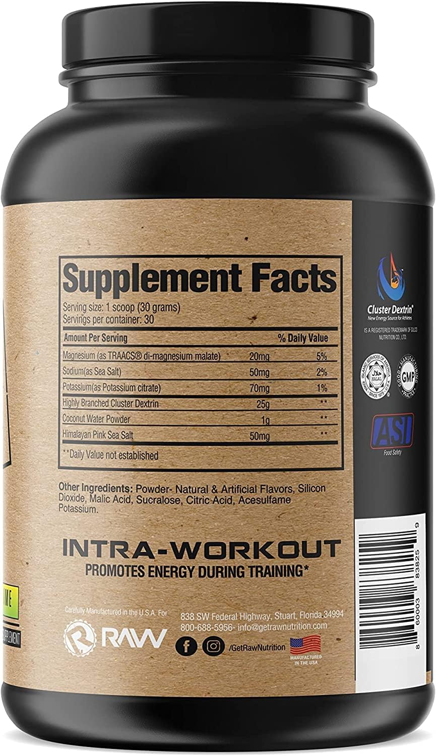 RAW Intra Workout Supplement Powder, Lemon Lime - Intra Supplement for Hydration, Mental Focus, Energy, & Workout Recovery - Intra Workout Powder That Increases Performance & Endurance - 30 Servings : Health & Household