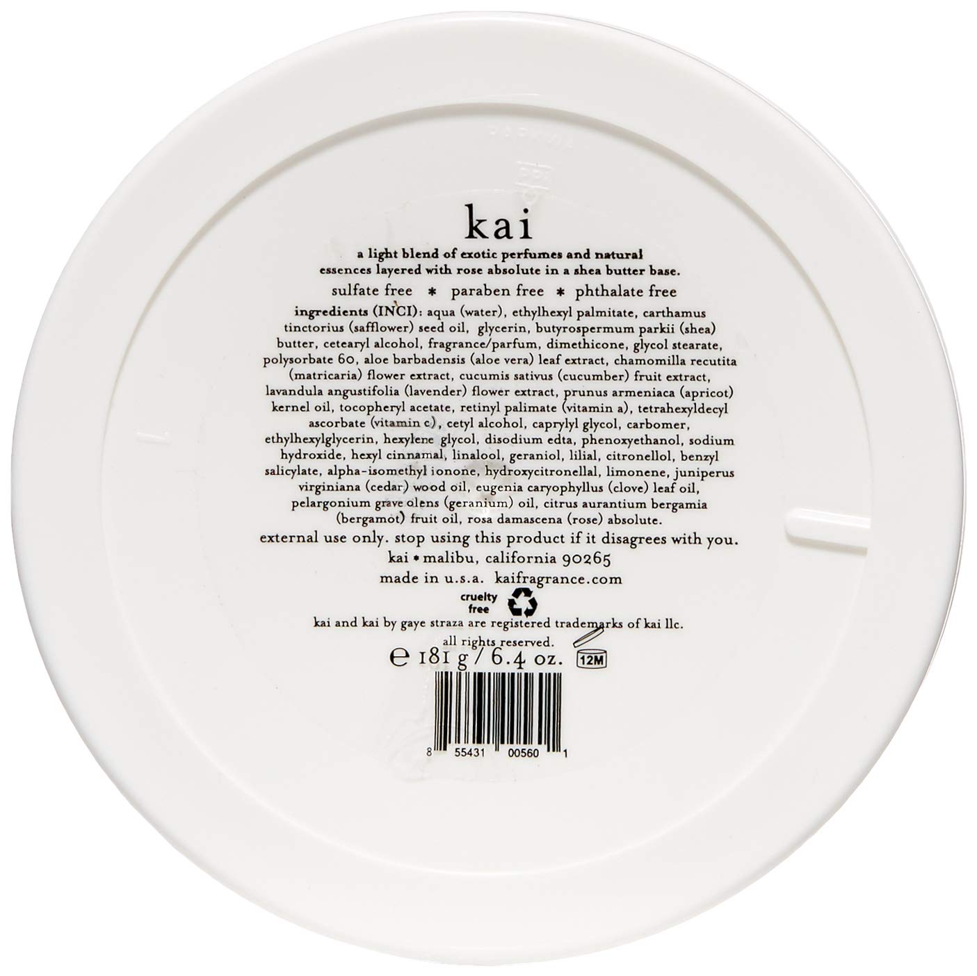 Kai Body Butter Rose, 6.4 Oz., Shea Butter, Apricot Oil, Cucumber, Scented With The Delicously, Fresh + Clean Signature Fragrance, Layered With Rose Absolute, Vegan, Cruelty Free, Made In The Usa : Beauty & Personal Care
