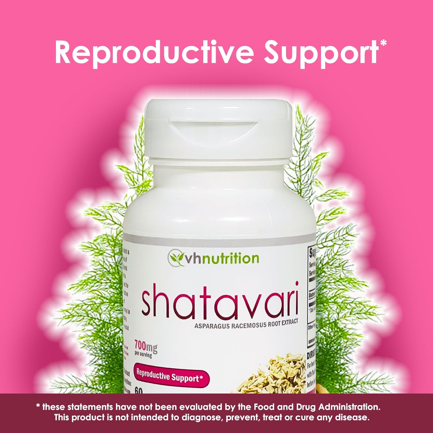 VH Nutrition SHATAVARI | Shatavari Capsules | 700mg Asparagus Racemosus Extract | Female Vitality* & Rejuvenation* | Natural Estrogen Balance* | 60 Capsules : Health & Household