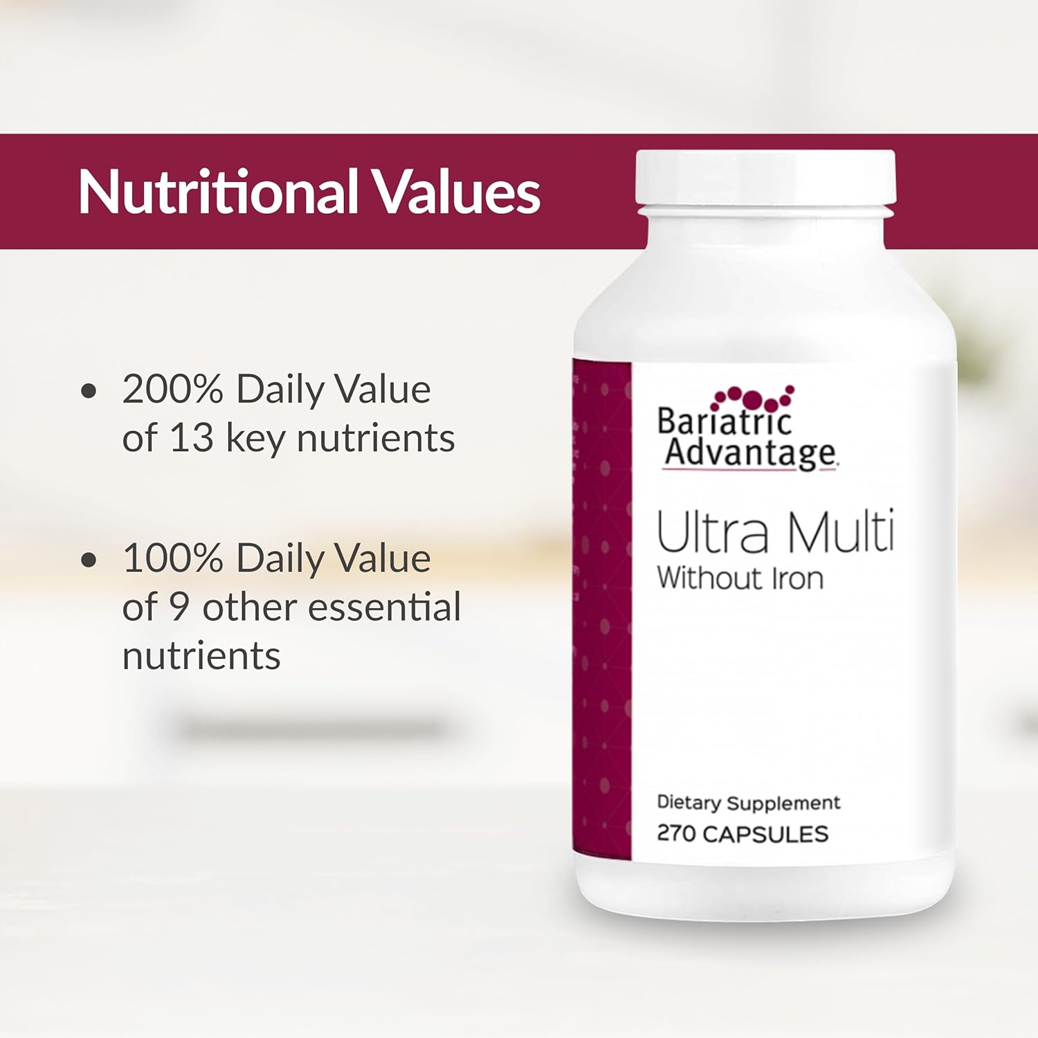 Bariatric Advantage Ultra Multi Without Iron, High Potency Daily Multivitamin For Bariatric Surgery Patients With 22 Essential Vitamins And Nutrients - 90 Capsules, 30 Servings : Health & Household