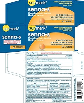 Sunmark Senna-S Stool Softener with Laxative Tablets - 60 ct, Pack of 6