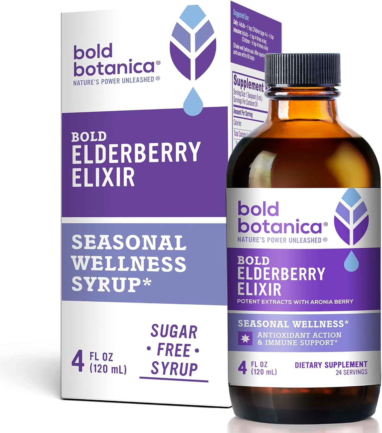 Bold Botanica Elderberry Elixir ? 65x Concentrated Extract - Sugar-Free - Kid Friendly - Black Elderberry Syrup with Aronia Berry for Immune Support - 4 Fl. Oz