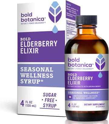 Bold Botanica Elderberry Elixir ? 65x Concentrated Extract - Sugar-Free - Kid Friendly - Black Elderberry Syrup with Aronia Berry for Immune Support - 4 Fl. Oz