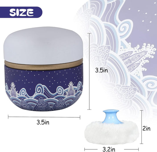 Wemega Body Powder Case With Powder Puff Powder Container Tea Box For Baby And Women Powder Puff And Powder Case For Travel (Blue Sea)