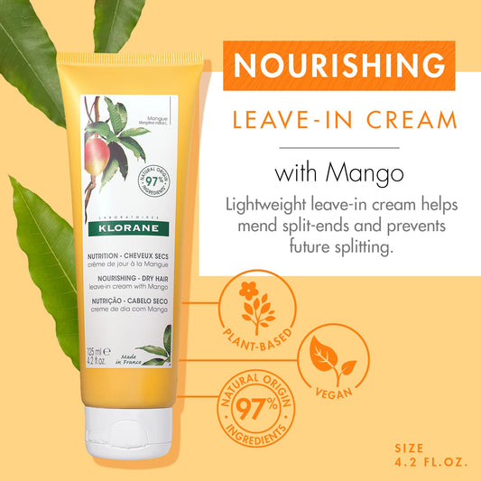 Klorane Nourishing Leave-in Cream with Mango Butter, Moisturize, Hydrate and Smoothe Dry Hair, Paraben, Silicone, Sulfate Free, 4.2 Fl Oz. (Pack of 1)