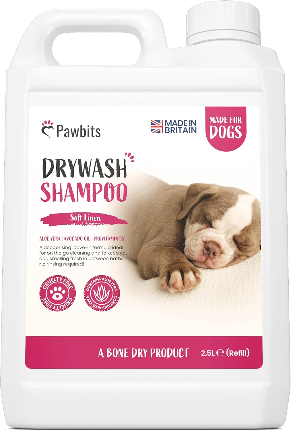 Pawbits Drywash Shampoo for Dogs - Puppy Friendly 3-in-1 Dry Shampoo to Clean, Condition & Detangle – No Water Required (Soft Linen - 2.5L)??PB-DRYWASH
