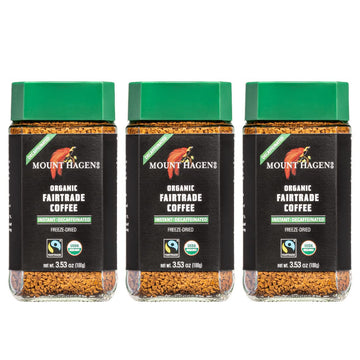 Mount Hagen 3.53oz Organic Freeze Dried Instant Decaf Coffee- 3 Pack | Eco-friendly Decaf Coffee Made From Organic Medium Roast Arabica Beans | Fair-Trade Instant Coffee Decaffeinated [3x 3.53oz Jar]