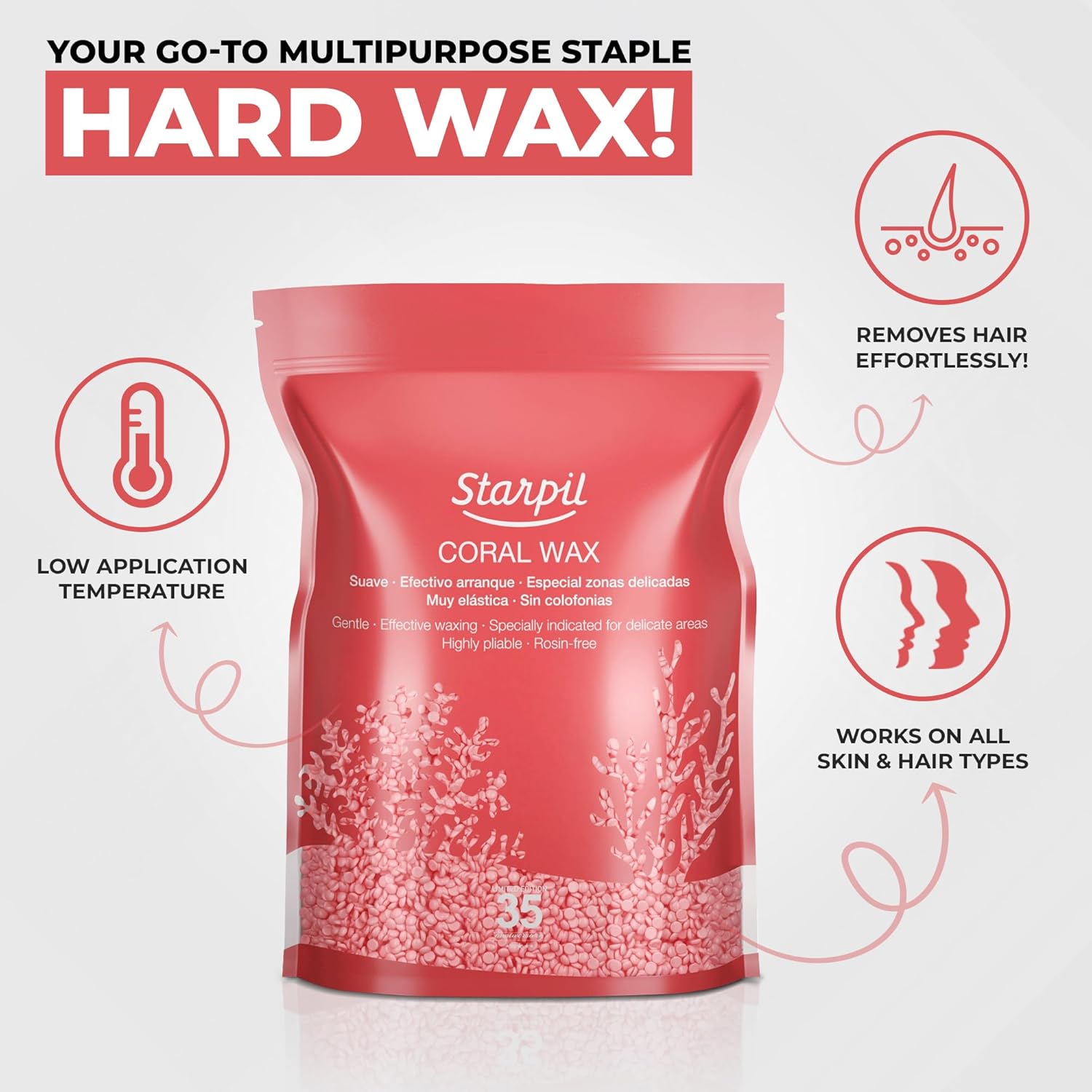 Starpil Wax 1000g / 2.2 lb Coral Hard Wax Beads for Painless Hair Removal, Stripless Wax Beads, Polymer Blend Low Temperature Wax for Face, Bikini, Brazilian, Legs, Underarm, Back and Chest : Beauty & Personal Care