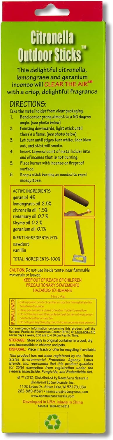 Neem Aura Naturals Outdoor Citronella Sticks, 10 Count