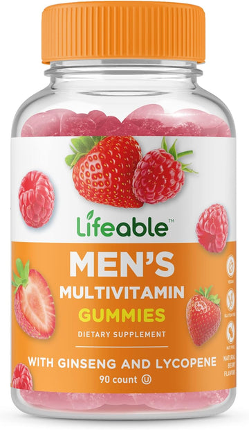 Lifeable Multivitamin for Men - Vegan, Non-GMO, Great Tasting - with Vitamin A, C, D, E, B1, B2, Niacin, B5, B6, Folate, B12, Biotin, Iodine, Zinc, Chromium, Ginseng, Lycopene, Inositol - 90 Gummies