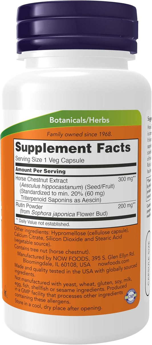 Now Foods Supplements, Horse Chestnut 300 Mg With Added Rutin, Circulatory Support*, 90 Veg Capsules