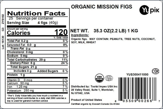 Yupik Organic Dried USA Mission Figs, Dried Fruit, 2.2 lb, Pack of 1