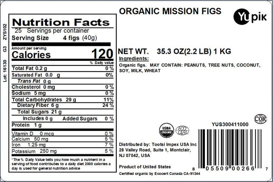 Yupik Organic California Mission Figs, 2.2 Lb, Gluten-Free, Kosher, Vegan, Whole Dried Fruits, Naturally Sweet Dark Figs, No Sulphites, No Added Sugar, Source Of Fiber, Healthy Snacks