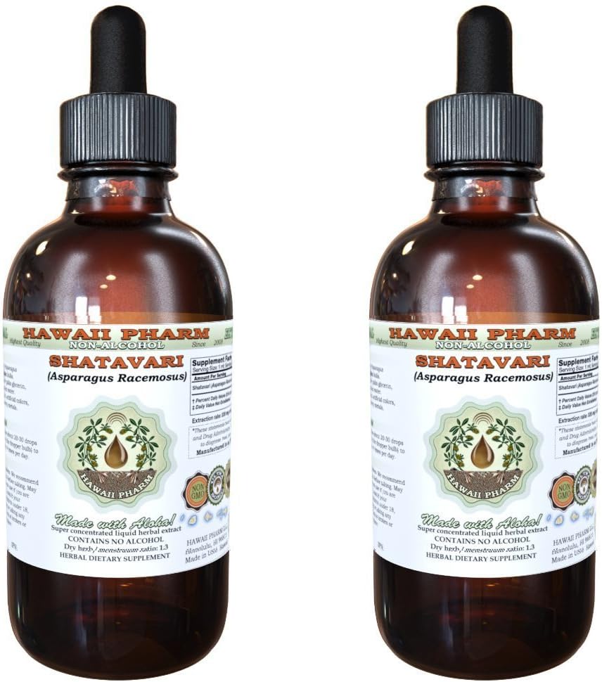 Hawaii Pharm Shatavari Alcohol-Free Liquid Extract, Shatavari (Asparagus Racemosus) Root Glycerite Natural Herbal Supplement, USA 2x4 fl.oz