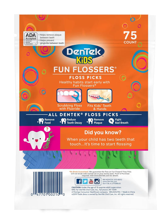 Dentek Kids Fun Flossers, Removes Food & Plaque, 75 Count, 3 Pack