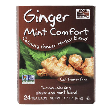 Now Foods, Give A Tea Ginger Mint Comfort Tea, Caffeine-Free, Calming, Tummy-Pleasing, 24-Count