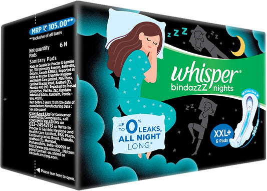 Whisper Ultra Night Sanitary Pads for Women, XXL+ 6 Napkins