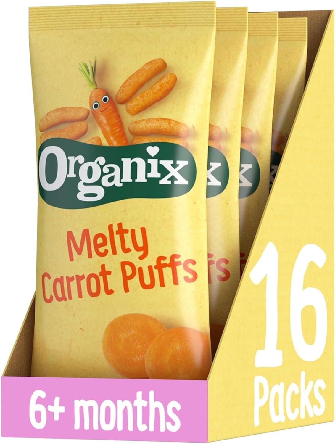 Organix Melty Carrot Puffs, Organic Baby Snack, Finger Food, Multipack, 4 X 18 G Bags Per Pack (4 Packs Total)