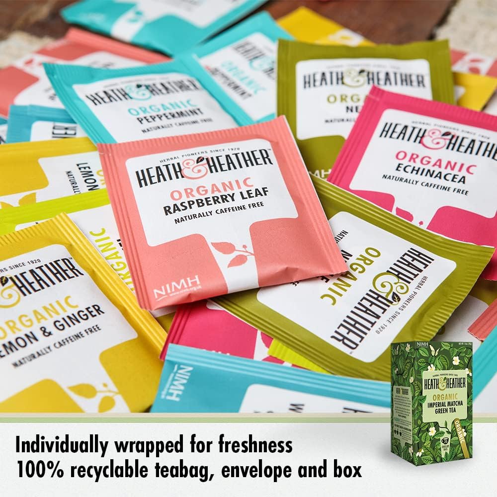 Heath & Heather Organic Imerial Matcha Teabags | Individually Wrapped Caffeine-Free Herbal Tea Infusion | 6 Pack of 20, Total 120 Tea Bags : Amazon.co.uk: Grocery