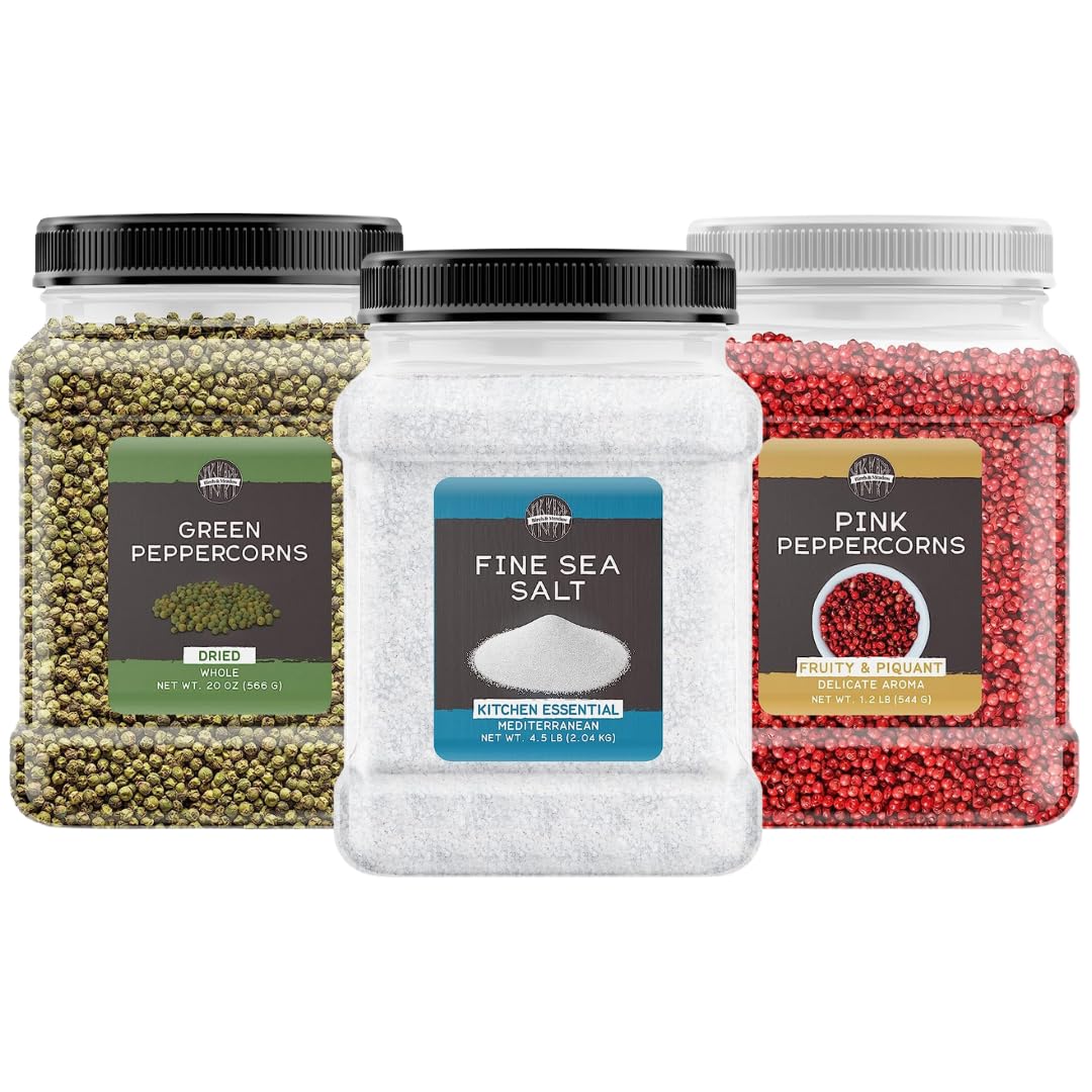 Birch & Meadow Fine Sea Salt And Peppercorn Bundle, Green & Pink Peppercorns, Various Sizes, Kitchen Essentials