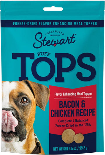 Stewart Freeze Dried Dog Food Topper, Pufftops, Made In Usa With Real Bacon, Healthy, Natural, Freeze Dried Dog Treats, Bacon, Chicken, Apple, And Kale Recipe, 3.5 Ounce Resealable Pouch