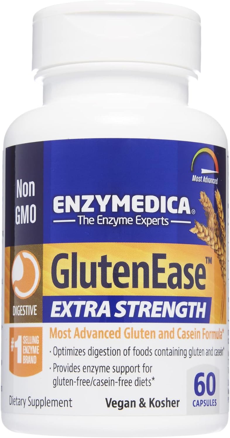 Enzymedica, GlutenEase Extra Strength, Maximum Potency Digestive Enzymes, Supports Gluten & Casein Intolerance, 60 Count - FFP