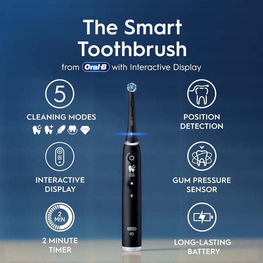 Oral-B Io 6 Black Electric Toothbrush, 2 Toothbrush Heads, 1 Travel Case, Designed By Braun