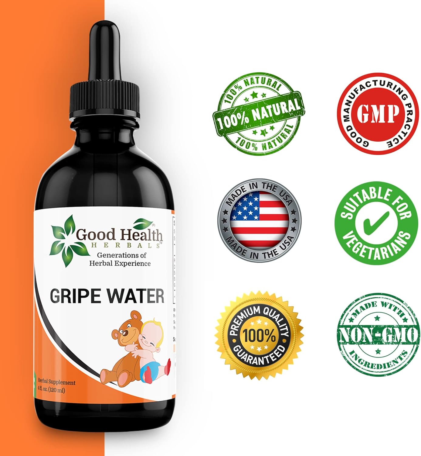 Good health Herbals Gripe Water Eases Infant Colic, Hiccup, Gas Relief, Stomach Discomfort. Free from Dyes, Parabens, Preservatives. (4oz.) : Baby