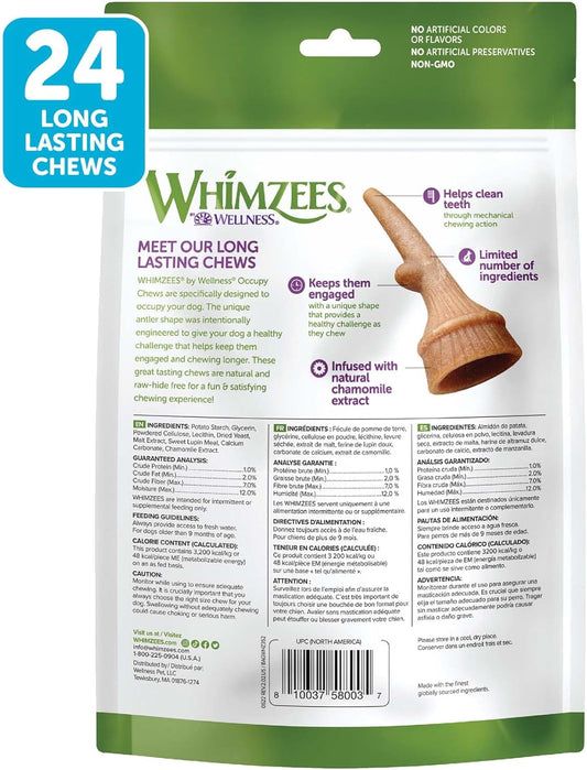 Whimzees By Wellness Occupy Antler Natural Dental Chews For Dogs, Long Lasting Treats, Grain-Free, Freshens Breath, Small Breed, 24 Count