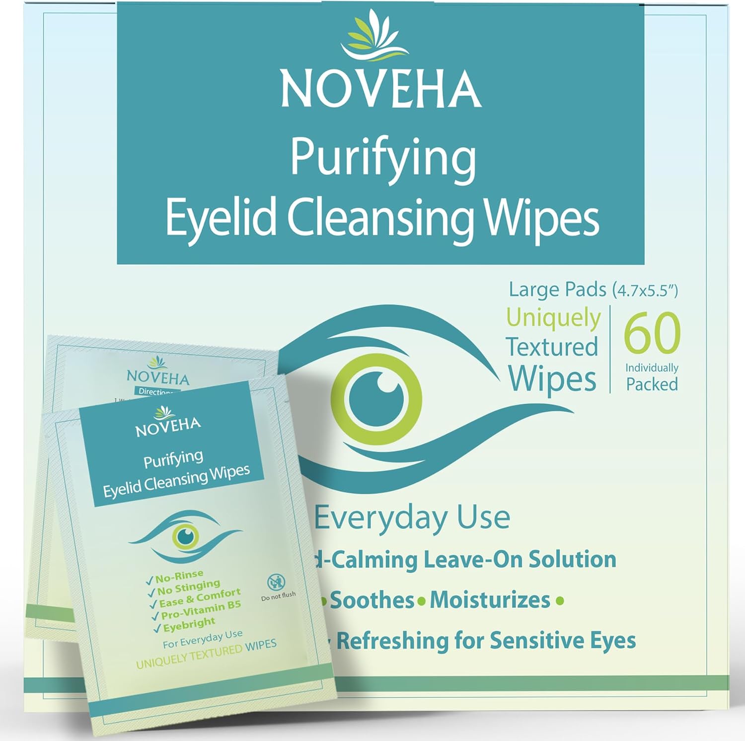 Antimicrobial Eyelid & Lash Wipes | For Itchy, Dry Eyes, Styes & Blepharitis, Gentle & Natural 0.02% Pure Hypochlorous Acid Cleansing Wipes, Hypoallergenic & Soothing For Sensitive Eyes, Pack of 60